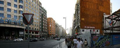 Solar donde se levantaba la antigua sede del Banco Atlántico en el número 48 de la Gran Vía madrileña, esquina calle Silva. El solar ha cambiado varias veces de manos