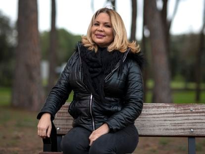 Isabel Torres, durante el rodaje de la serie 'Veneno', en enero de 2020, en la Casa de Campo de Madrid.