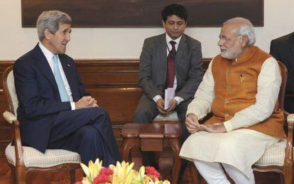 Kerry y Mody, este viernes en Nueva Delhi.