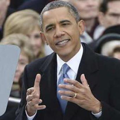 El presidente estadounidense, Barack Obama, pronuncia su discurso inaugural tras jurar su cargo