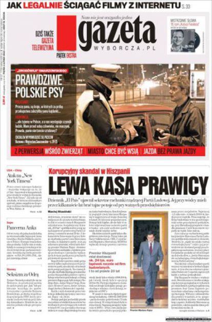 El periódico polaco Gazeta abre la edición en papel con la información de las cuentas secretas de Bárcenas y una foto de Mariano Rajoy