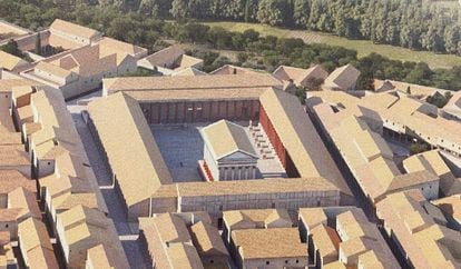 Recreación idealizada del foro romano en Segovia, según Santiago Martínez Caballero. Infografía de J. R. Casals