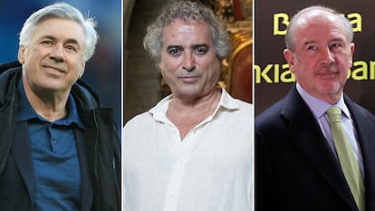 Desde la izquierda, Carlo Ancelotti, Ildefonso Falcones y Rodrigo Rato.