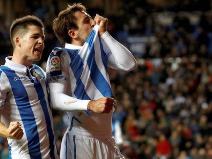 Mikel Oyarzabal celebra el primer gol ante el Celta.