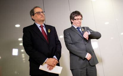 Quim Torra y Carles Puigdemont, en Berlín en 2018.