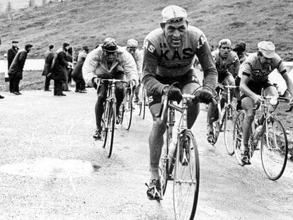 Antonio Gómez del Moral (c), en el Giro de Italia de 1967.