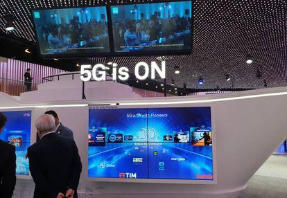 Demostración de la red 5G en el stand de Huawei en el MWC19.