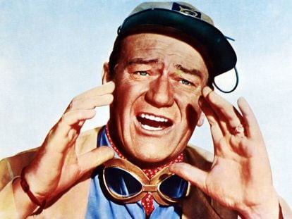 John Wayne, gritando en ‘Hatari!’ (1962). Ahora son los alumnos de cine los que aúllan contra él.