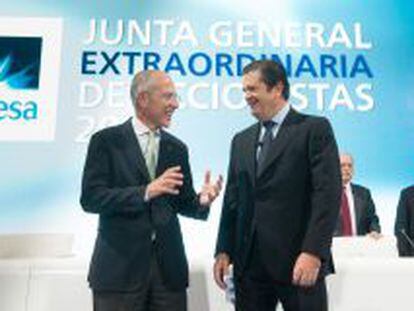 Francesco Starace, consejero delegado de Enel, y Borja Prado, presidente de Endesa, en la &uacute;ltima junta.