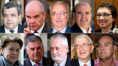 De izquierda a derecha y de abajo a arriba: Agustín Barberá, Manuel Chaves, Antonio Fernández, Gaspar Zarrías, Carmen Martínez-Aguayo, Magdalena Álvarez, José Antonio Viera, José Antonio Griñán, José Salguero y Juan Márquez.