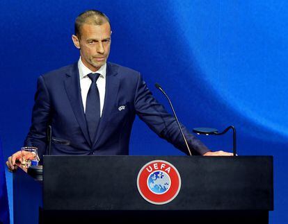 El presidente de la UEFA, Aleksander Ceferin, en el congreso de su organismo celebrado el martes.