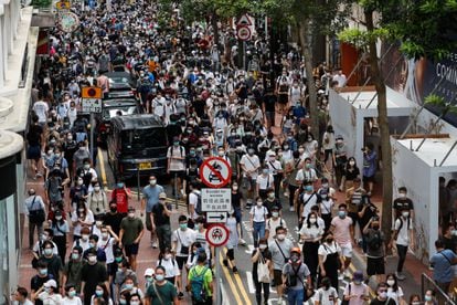 Manifestación este miércoles en Hong Kong contra la nueva ley de Seguridad Nacional. 