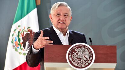 El presidente Andrés Manuel López Obrador, durante una conferencia en Veracruz, este lunes.