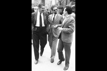 &Aacute;lvaro Mutis, a al izquierda, con Fernando Botero, en el centro, y Gabriel Garc&iacute;a M&aacute;rquez en los a&ntilde;os 50. Archivo El Espectador.