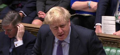 FILE PHOTO: Britain's Prime Minister Boris Johnson speaks during the weekly question time debate in Parliament in London, Britain, February 5, 2020, in this screen grab taken from video. Parliament TV/Reuters TV via REUTERS./File Photo