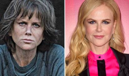 Nicole Kidman, en su transformación para la cinta 'Destroyer' y en el estreno de la película en un festival de cine de Londres, el 14 de octubre.