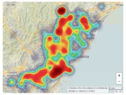 Mapa de convocatorias de entidades para frenar desahucios en Barcelona entre 2018 y 2022.