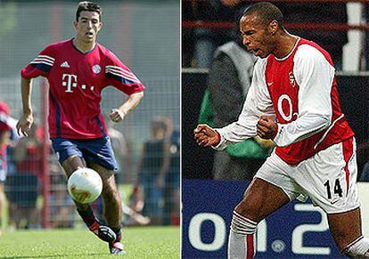 A la izquierda, Makaay, durante un entrenamiento con el Bayern. A la derecha, Henry celebra un gol al Inter en San Siro.