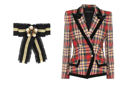 Preppy

Broche en forma de lazo con perlas de Gucci (450€).

Blazer tartán con borde negro de Alexandre Vauthier (1.143€).

 