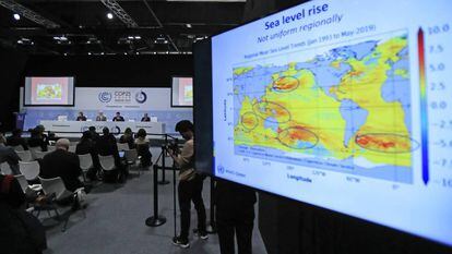 Conferencia de prensa de la Organización Metereológica Mundial, ayer en la COP25.