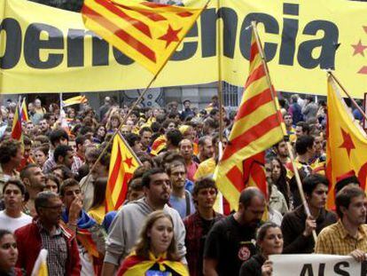 Un momento de la manifestaci&oacute;n de la Diada Nacional de Catalu&ntilde;a.