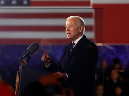 El presidente estadounidense, Joe Biden, durante su discurso de este martes en Varsovia.