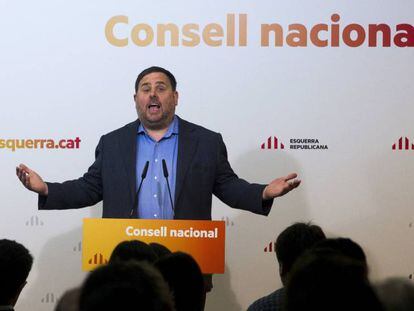 Oriol Junqueras, durante su intervenci&oacute;n en el Consell Nacional de ERC.
