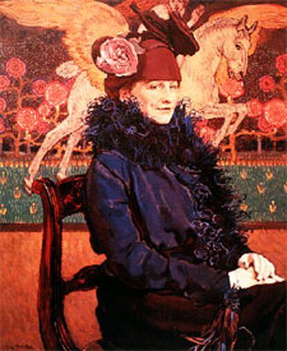 <b></b><i>Retrato de la mujer del artista con Pegaso al fondo</i> (1913), de Józef Mehoffer.