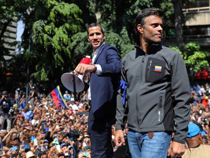 Juan Guaidó y Leopoldo López, el 30 de abril de 2019 en Caracas.