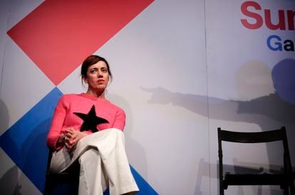La candidata de Sumar a la presidencia de la Xunta de Galicia, Marta Lois, durante el encuentro electoral en el que ha participado en A Coruña el 13 de febrero. 
