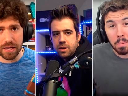 Tres de los 'youtubers' en español más exitosos, en imágenes obtenidas de sus canales: Mikecrack, Auronplay y Willyrex.