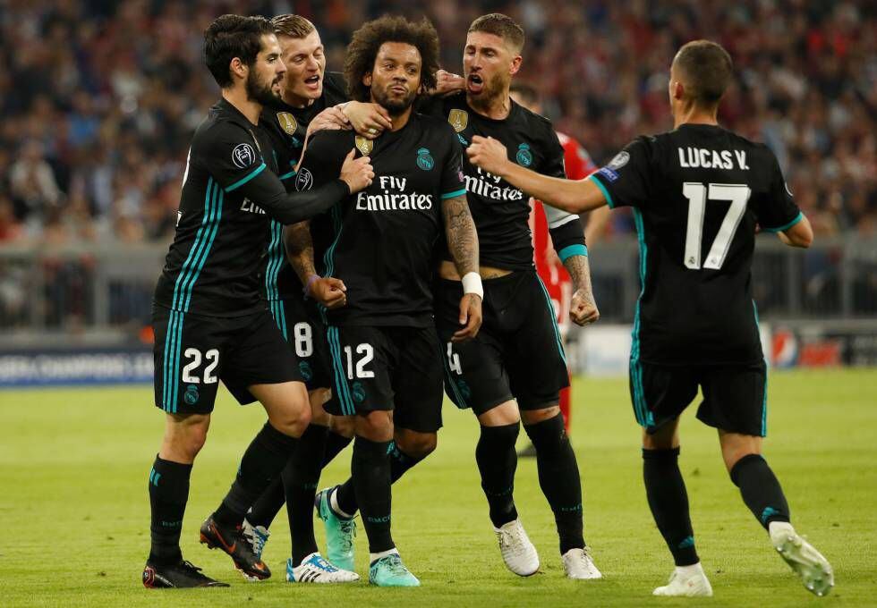 Marcelo celebra con rabia el gol del 1-1 al Bayern.