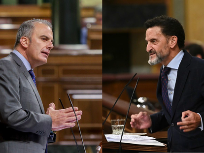 El diputado de Vox Javier Ortega Smith (izquierda) y el portavoz de Cs, Edmundo Bal (derecha), este martes en el Congreso.