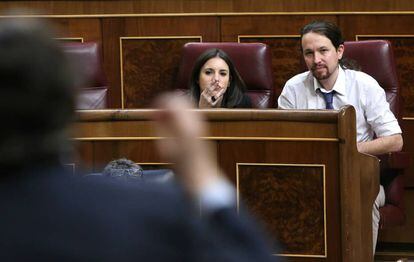 Pablo Iglesias e Irene Montero, hoy en el Congreso.