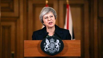 La primera ministra británica,Theresa May, este jueves en Downing Street, Londres.