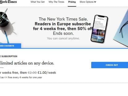 Página de suscripción a la edición digital de The New York Times.