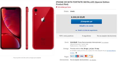 Uno de los móviles iPhone con Fortnite más caros encontrado en eBay.