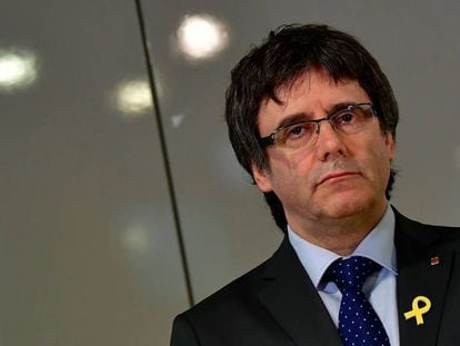 Carles Puigdemont durante una rueda de prensa en Berlín el 15 de mayo.