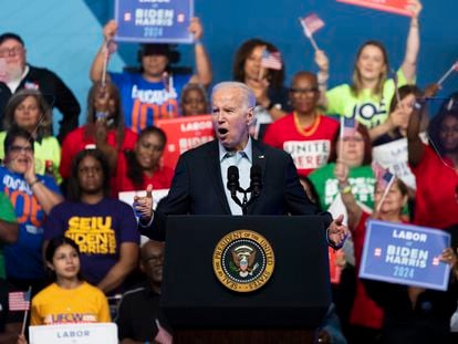 El presidente Joe Biden este sábado en su mitin en Filadelfia.