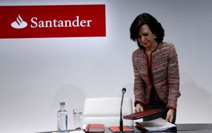 La presidenta del Banco Santander, Ana Patricia Botin, durante la presentacion de resultados de 2014, la primera tras ser nombrada presidenta de la entidad.(DVD 711)