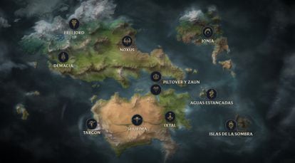 Map of the supercontinent Valoran, of the Runeterra world, where the universe of 'League Of Legends' is set.