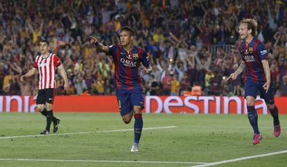 Neymar celebra el segundo gol del Barça