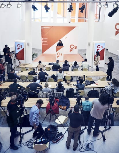 Inés Arrimadas, en la sede nacional del partido Ciudadanos, donde ejerce como portavoz nacional.