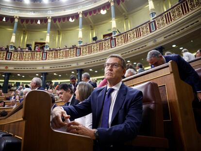 Spain's opposition People's Party leader Alberto Nunez Feijoo attends an investiture debate in Madrid, Spain, September 26, 2023. REUTERS/Juan Medina