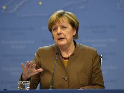 La canciller alemana, Angela Merkel, tras la cumbre del Consejo Europeo. 