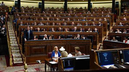 Vista del hemiciclo durante el pleno de investidura de Pedro Sánchez. 