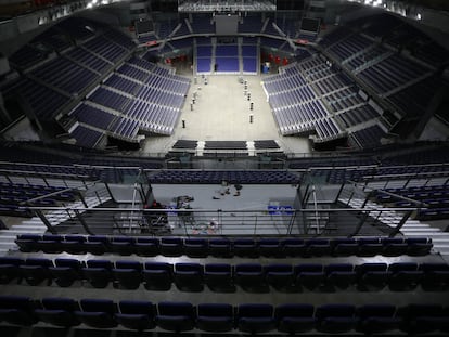 Gradas e instalaciones del WiZink Center de Madrid vacías durante la crisis del coronavirus.