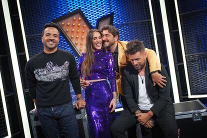 Los entrenadores de la décima edición de 'La Voz, Luis Fonsi, Malú, Antonio Orozco y Pablo López el 12 de septiembre de 2023.