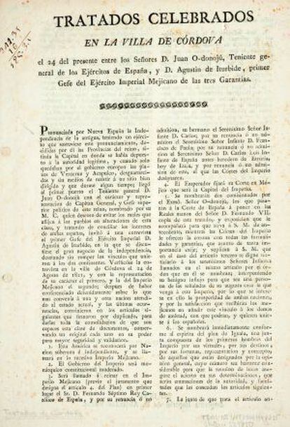 Copia de los Tratados de Córdoba de 1821, subastada en México.