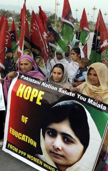 Manifestación a favor de Malala Yousafzai, en Islamabad (Pakistán).